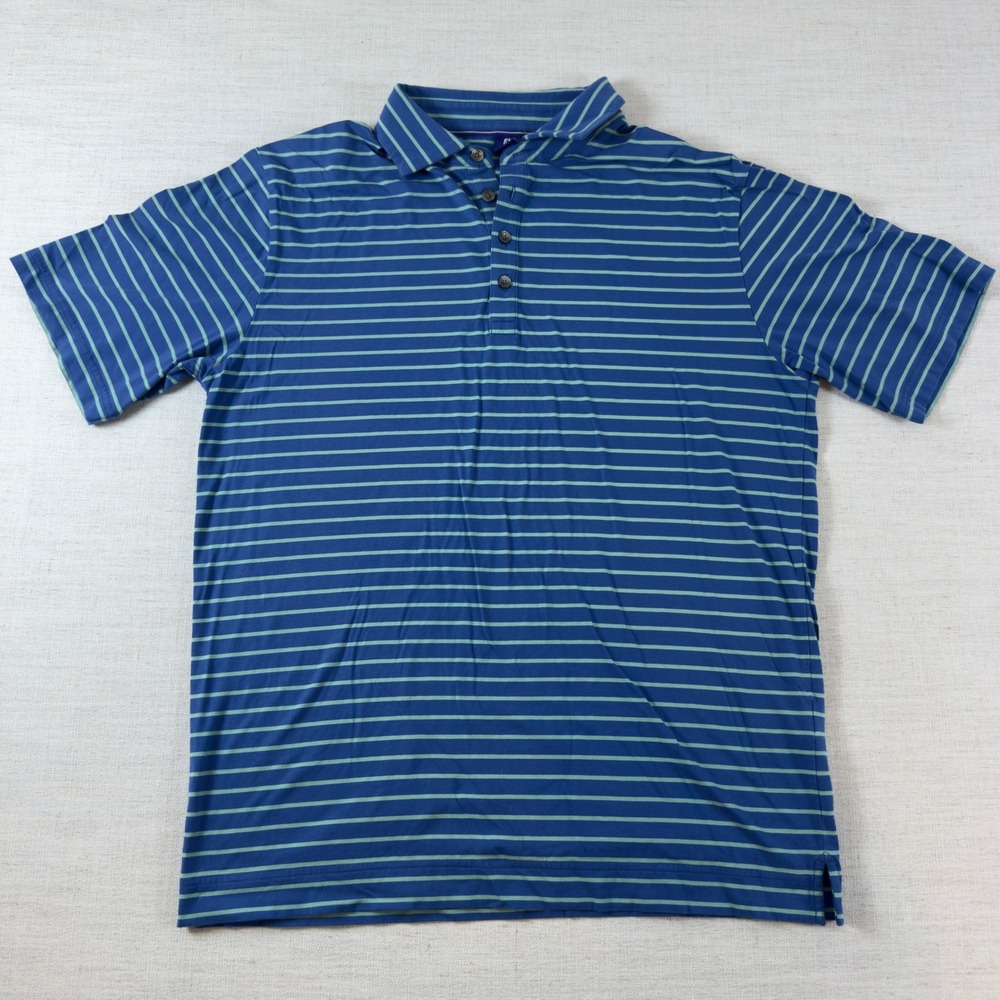 FootJoy 1857 Mens Blue Green Striped Short Sleeve Golf Polo Shirt Large